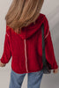 Racing Red Color Contrast Trim Textured Knit Drawstring Hooded Sweater