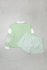 Smoke Green Striped Patchwork V Neck Two Piece Shorts Plus Size Set