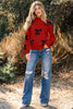Racing Red Pearl Embellished Bow Pattern Loose Sweater