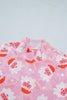 Pink Abstract Santa Print Stand Neck Sheath Long Sleeve Top