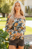 Blue Floral Off Shoulder Bell Sleeve Smocked Peplum Top