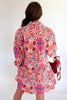 Red Fall Flower Print Long Sleeve Mini Dress
