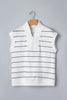 White Stripe Color Block Zip V Neck Sleeveless Top