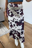Brown Abstract Print Western Long Metal Zip-Up Waist Daily Wear Skirt