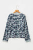 Green Camouflage Print Lace Patchwork Detail Button Long Sleeve Top