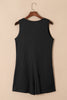 Black Waffle Sleeveless U Neck Buttons Romper With Pockets