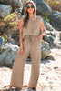 Goat Buttoned Vest Drawstring Wide Leg Pants 2pcs Set