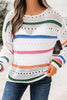 White Color Block Striped Pointelle Knit Sweater