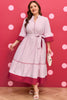 Red Stripe Plus Size Ruffled Hem Pinstriped Midi Dress
