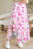 Rose Boho Floral High Waist Ruffle Split Maxi Skirt