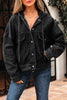 Black Big Chest Pocket Drop Shoulder Hooded Denim Jacket