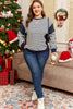 Blue Stripe Contrast Stitched Detail Color Block Patchwork Plus Size Sweatshirt