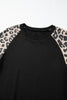 Black Leopard Print Colorblock Raglan Sleeve Sweatshirt