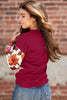 Wild Ginger Contrast Floral Sleeve Solid Ribbed Body Patchwork Long Sleeve Top