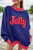 Tomato Red Polka Dot Letter Print Contrast Trim Mock Neck Sweatshirt