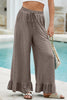 Jungle Green Ruffled Wide Leg Pull On High Waist Pants with Pockets