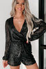 Black Sequined V Neck Wrapped Long Sleeve Romper