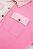 Bonbon Color Block Chest Pockets Half Button Plus Size Sweatshirt