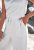 Light Grey Solid Color Crew Neck Drawstring High Waist Sleeveless Jumpsuit