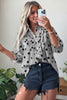 Sky Blue Polka Dot Print Ruffle Stand Neck 3/4 Sleeve Shift Shirt