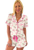 White Floral Print Contrast Pipping Short Pajamas Set