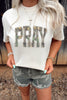 White PRAY Camo Letter Print Casual Round Neck T Shirt
