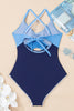 Black Ric Rac Trim Contrasted Patchwork Cutout One Piece Swimsuit
