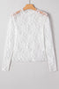 White Sheer Lace Mesh Mock Neck Slim Fit Long Sleeve Top