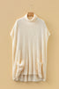 Jet Stream Plain Knit Casual Turtleneck Short Sleeve Tunic Sweater with Pockets