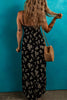 Black Floral Spaghetti Strap Shirred Bodice Tied Empire Waist Maxi Dress