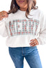 Multicolour MERRY Plaid Letter Print Long Sleeve Plus Size Top