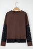 Light French Beige Sheer Lace Patchwork Casual Long Sleeve Tee