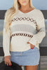 Parchment Contrast Stitch Detail V Neck Drop Shoulder Sweater