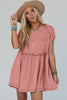 Dusty Pink Corded Knit Textured Patched Pocket Frilled Swing Mini Dress with Pockets