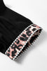 Black V Neck Short Puff Sleeve Contrast Striped Leopard Trim Button Down Shirt