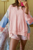 Apricot Pink Exposed Seam Color Block Patchwork Slit Cuffs Oversize Sweatshirt