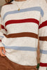 Beige Stripe Exposed Seam Drop Shoulder Heathered Knit Sweater