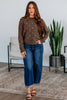 Coffee Dotted Print Ribbed Edge Knit Sweater