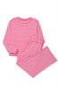 Pink Stripe Drop Shoulder Round Neck Top and Buttoned Straight Pants Two Piece Set