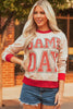 White GAME DAY Letter Graphic Varsity Striped Detail Baggy Sweatshirt