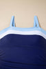 Navy Blue Color Block Detail Adjustable Straps One Piece Swimsuit
