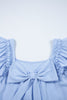 Beau Blue Textured Bow Knot Frilled Butterfly Sleeve Blouse