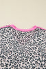 Khaki Leopard Print Contrast V Neck Varsity Stripe Detail Long Sleeve Top