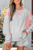 Light Grey Color Block Raw Hem Pullover and Casual Shorts Set