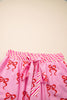 Pink Bow Print Striped Patchwork Elastic Waist Lace Trim Loose Shorts