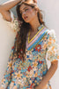 Multicolour Boho Floral Print Crochet Patchwork V Neck Loose Mini Dress