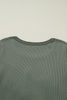 Sage Green Solid Color Waffle Ribbed Lace Patchwork Long Sleeve Top