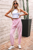 Light Pink Drawstring Waist Patchwork Solid Color Jogger Pants