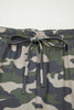 Green Tie Elastic Waist Pocketed Plus Size Camo Shorts