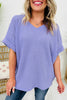 Wisteria Waffle V Neck Short Sleeve Knit Top